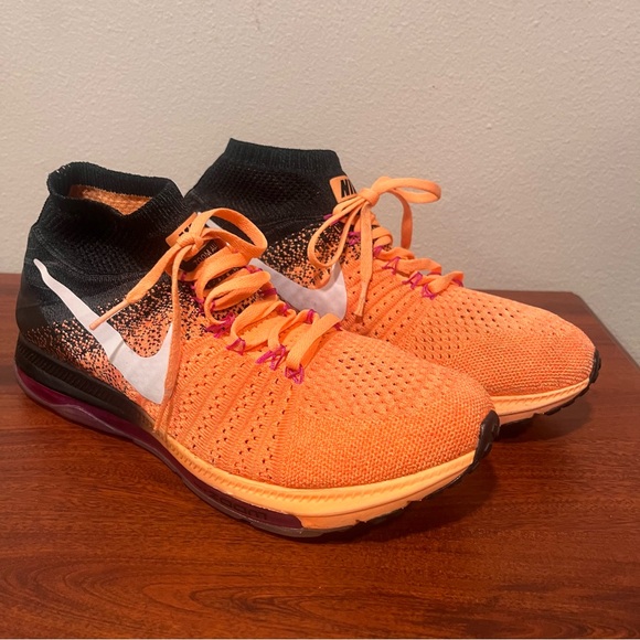 Nike flynit women size 10 orange black gym running walking training sneakers - Picture 6 of 9